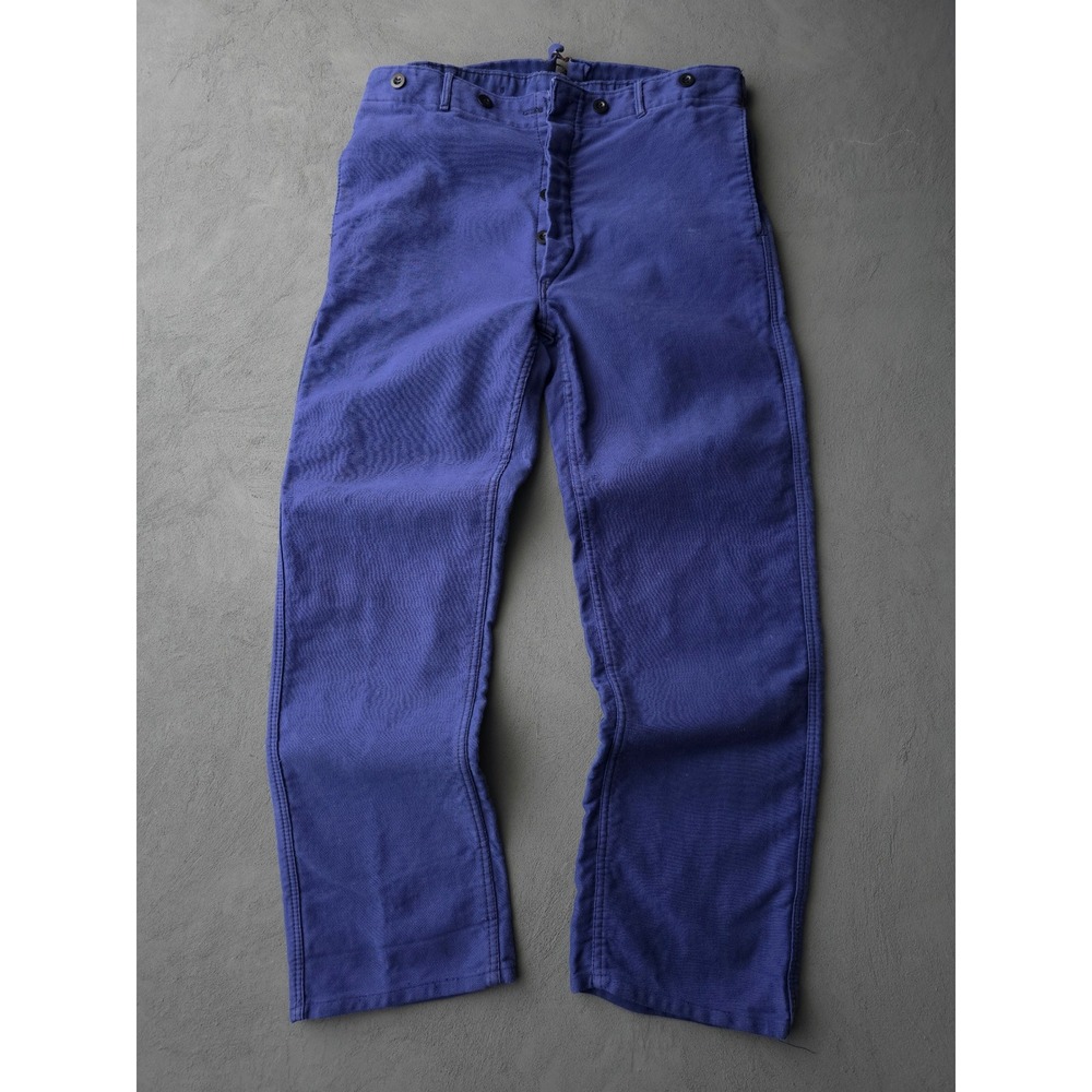 Vintage 1960s Blue Moleskin Cotton Work Pants 32x28 Buckleback German O.B.F.